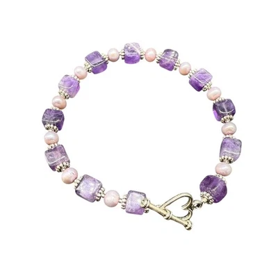 紫色珍珠紫水晶串珠手镯手链银色暑假 — 第 1/4 张图片