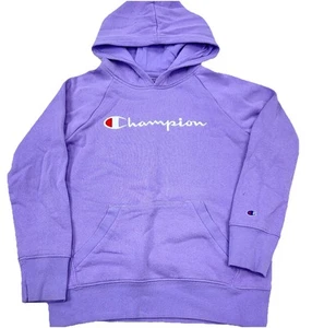 Champion Hoodie Girls Medium Purple White Sweatshirt Sweater Spell Out Youth A15 - Picture 1 of 9