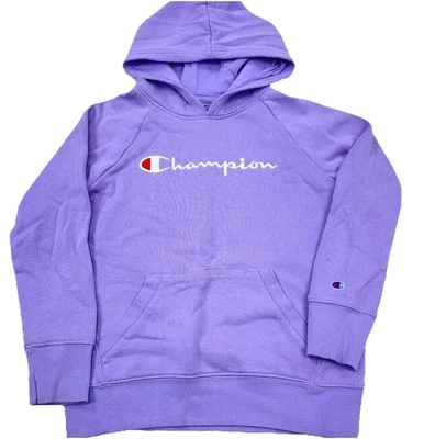 Champion Hoodie Girls Medium Purple White Sweatshirt Sweater Spell Out Youth A15 - Image 1 of 4