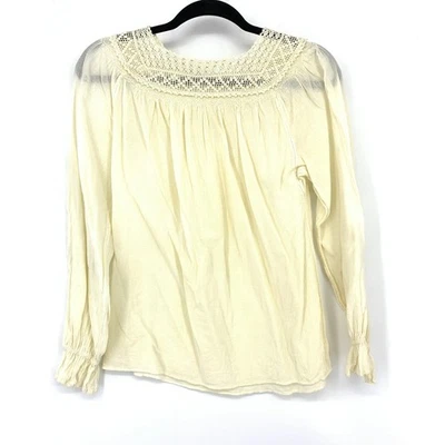 Blusa vintage de algodón gasa años 70 para mujer talla M con escote de encaje hecho a mano crema Foto 1 de 4