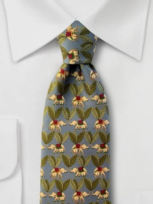 Corbata Jim Thompson Para Hombres 100% Seda Pizarra Azul Rojo Howdah Marfil Elefantes Hoja Verde Foto 1 de 4