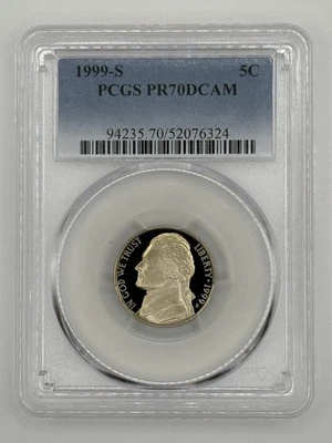 1999 S 5C Jefferson Nickel PCGS PR70DCAM - Image 1 of 2