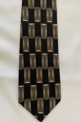 Enrico Guccini Black Gold Ivory Striped Handmade Silk Necktie XL - Image 1 of 3