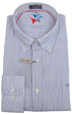 Paul & Shark Yachting Men's Long Sleeve Dress Shirt Linen Cotton Striped Blue - Image 1 of 3