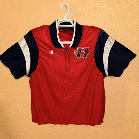Vintage CHAMPION Houston Comets WNBA Basketball Warmup Shooting Shirt LARGE Used Cover