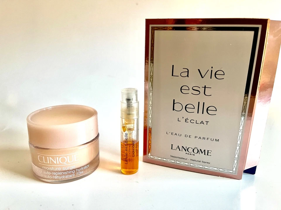 LOT CLINIQUE MOISTURE SURGE HYDRATOR LANCOME LA VIE BELLE ECLAT PERFUME SAMPLE - Image 1 of 1