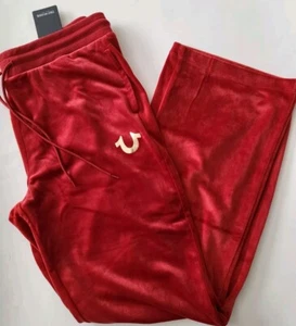 True Religion velour track pants Womens Size M XL Red - Picture 1 of 5