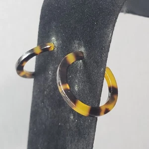 Dangle Hoop Earrings Faux Turtle Shell Retro Mid Century Modern Boho Pierced 1" - Picture 1 of 9