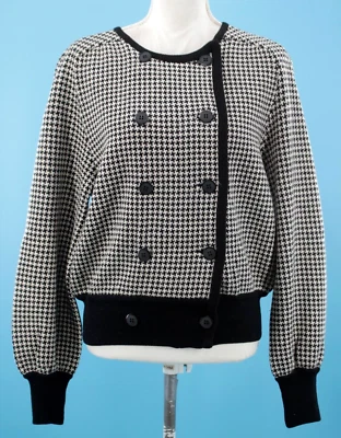 复古女式 90 年代 Valentino 黑白千鸟格羊毛毛衣 S/M 1990 年代意大利 — 第 1/4 张图片