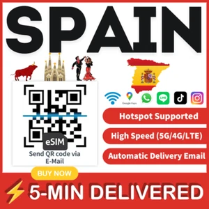 [eSIM] Hiszpania eSIM e-SIM karta podróżna karta SIM Tarjeta eSIM tylko dane 🛜A+ - Zdjęcie 1 z 8