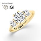 Round Solitaire  18K Yellow Gold Trilogy Ring,2 Ct,D/Vs1 Lab-Grown Igi Certified
