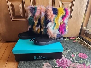 Bellini Airbrush ll Black Multi Microsued/Faux Fur Boots Size 8 NIB - Picture 1 of 13