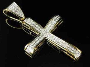 3Ct Round Cut Lab Created Diamond Cross Pendant 14K Yellow Gold Plated Silver - Picture 1 of 6