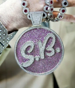 4 Ct Round Multi Color Cubic Zirconia Men's Customized Pendant Only 925 Silver - Picture 1 of 10