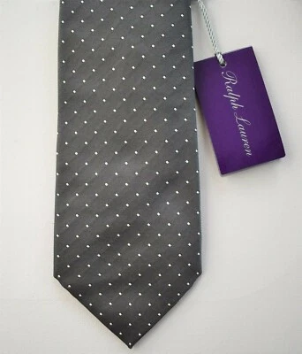 🆕️RALPH LAUREN PURPLE LABEL Gray White DOT 100% MULBERRY SILK HAND MADE Tie - Image 1 of 4