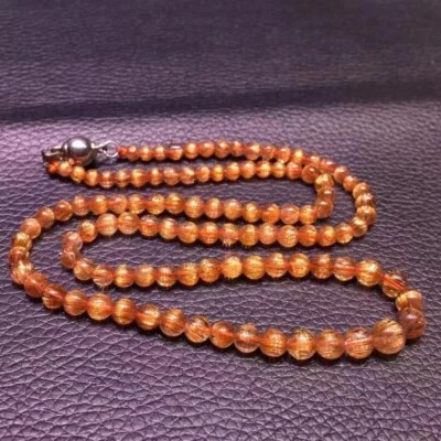 Natural Copper Hair Rutilated Quartz Gems Round Beads Necklace 5-9mm AAAAAA - Image 1 of 4