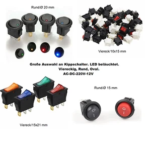  Kippschalter Wippschalter Switch DC 12V 24V AC 230V LED Rund Viereck KFZ Hobby - Bild 1 von 22