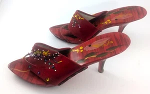 60er Jahre Saigon Heels Damen 3 US Pantoletten handbemalt Perlen - Bild 1 von 7