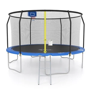 14FT Outdoor Trampoline Safety Enclosure Net Spring Pad Ladder Basketball Hoop - Picture 1 of 9