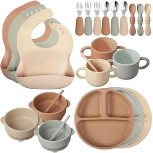 24 Pack Silicone Baby Feeding Set Weaning Supplies, Soft Bowls Knives and Forks - Picture 1 of 7