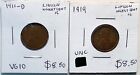 1911-D & 1919 Lincoln Wheat Cents 1C