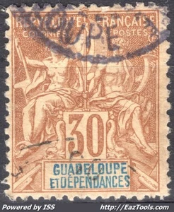 GUADELOUPE TYPE SAGE 30c BRUN N° 35 AVEC OBLITERATION - Picture 1 of 2