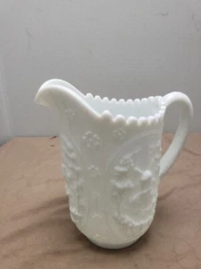 Imperial Milk Glass Windmill with Flower Design Milk Water Vase Pitcher 8.5" - Picture 1 of 14