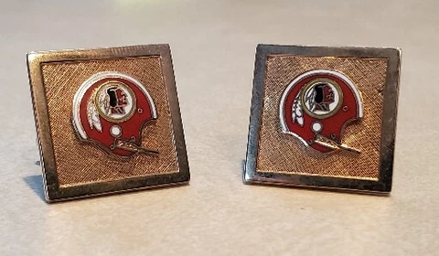 Vintage NFL WASHINGTON REDSKINS Football Helmet Gold Tone Cuff Links Cover