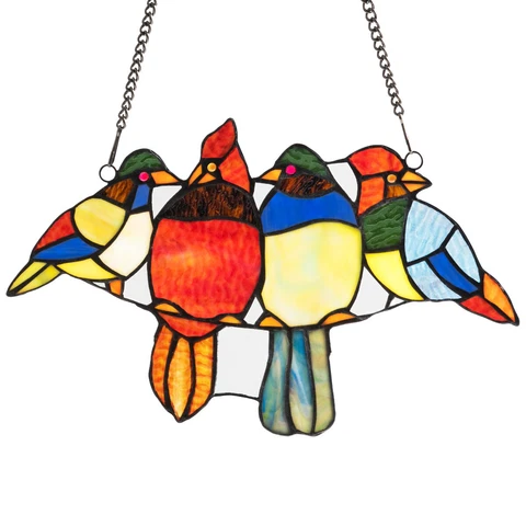 14.5" Stained Glass Birds Windows Panel Tiffany Hanging Sun Catcher Wall Decor Cover