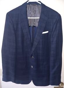 HUGO BOSS Hartlay Blazer Men's 38R Black Blue Checks 100% Wool Pick Stitching - Picture 1 of 14