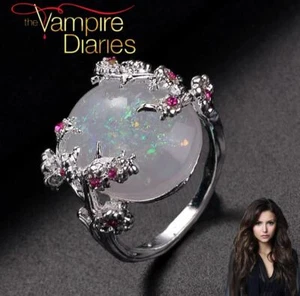 The Vampire Diaries Elena Gilbert, Fire Opal & Amethyst Silver Plated Ring - Picture 1 of 6