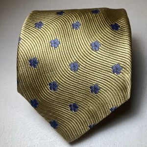 Brioni gold with blue flowers Woven silk tie - Picture 1 of 12
