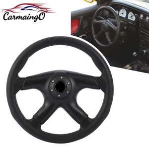 14" 350mm Flat Drift Steering Wheel 6-Hole Button 4-Spoke Black Leather Grip - Picture 1 of 6