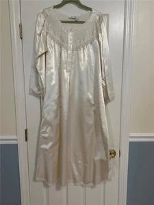 Christian Dior Vintage Nachthemd Satin Spitzenbesatz Off White Größe L - Bild 1 von 9