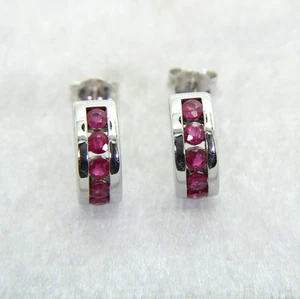 9ct White Gold Ruby Hoop Earrings - Picture 1 of 6