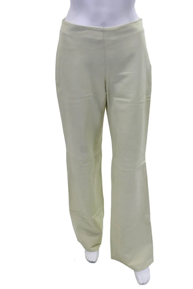 Pantalones de pierna recta de cuero tiro alto con cremallera lateral Agnona para mujer blancos talla IT 42 Foto 1 de 4