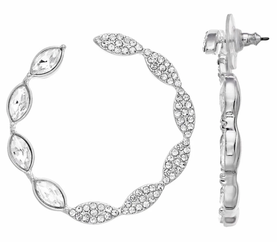 Nine West Silver tone Simulated Crystal Hoop Drop Earrings - New - Imagem 1 de 1