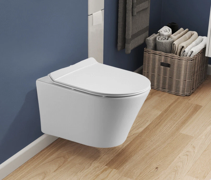 Hänge Toilette WC mit Drehspülung & Absenkautomatik Lotus-Effekt Soft Close Sitz - Bild 1 von 4