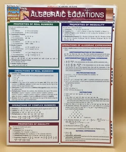 Algebraic Equations Laminated Fold-Out Guide, Quick Study, Bar Charts, Inc. EUC - Picture 1 of 4