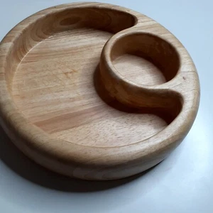 Crate & Barrel Wooden Chip & Dip Bowl Made In Thailand Solid Wood 12” Heavy D2 - Picture 1 of 9