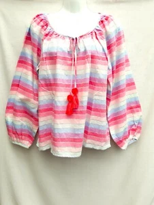 NUEVO J.Crew Top Talla S Calce Suelto Rayas Multicolor Plateado Blusa Agujero de Llave Borla - Imagen 1 de 9