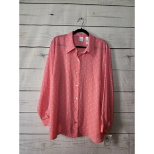 Emma James Womens Button Front Shirt Pink Polka Dot Long Sleeve Collar Sheer 16W - Picture 1 of 5