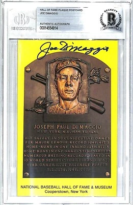 JOE DiMAGGIO Signed Autograph Yankees Yellow Plaque Postcard Beckett BAS Slabbed - Image 1 of 3