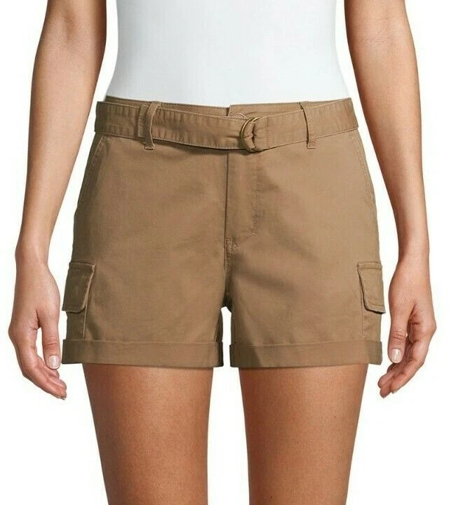 Time and Tru Women's Brown Relaxed Fit Belted Rolled Cuff Shorts Size 16 18