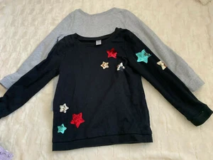 2 Carter's Kids Girls Long Sleeve 100% Cotton Tops Grey /Black Size 8 Star Heart - Picture 1 of 6