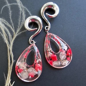 Red Ear weights for stretched ears Boho gauge resin hangers dangle plugs tunnels - Picture 1 of 9