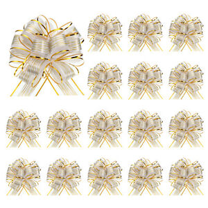 20pcs Pull Bows 6.3 Inch Wide Organza Ribbon Bow for Gift Wrapping White