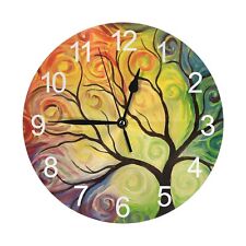 Home Decor Wall Clock Tree Life Rainbow Branch Leaves Round Silent Non Ticking