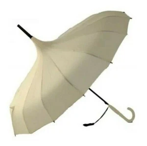 Walking Umbrella Ladies SOAKE Beige Pagoda Classic Fashion Tassel Hook Handle - Picture 1 of 1