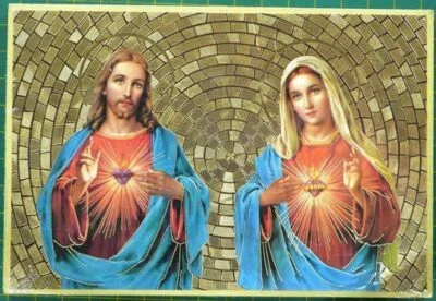 GATTO Sacred Hearts, Jesus and Mary, Gold Foiled Embossed Wood Plaque, Crafted In Ital